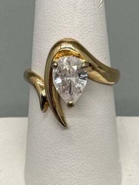 HAN 925 Thailand Sterling Silver Cubic Zirconia Pear Statement Ring Estate Vtg